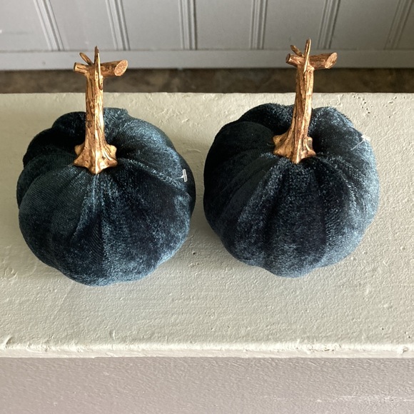 NWT Set of 2- Velvet Pumpkins- Dark Blue Fall Holiday Decorations 🎃 - Picture 9 of 16
